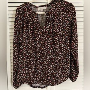 Loft Womens Black/Multi Color Floral Print Blouse Top Size M